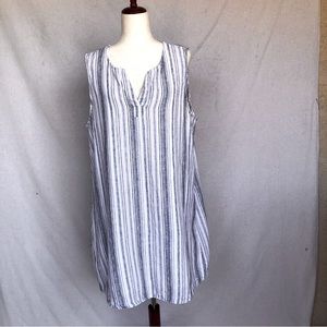 Beach Lunch Lounge Collection Striped Sleeveless Linen Blend Dress gray white XL